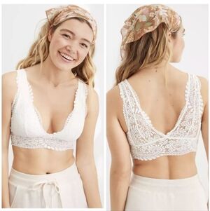 NEW Aerie Far Out Lace Padded Plunge Triangle Bralette Pink NWT Size Medium Long